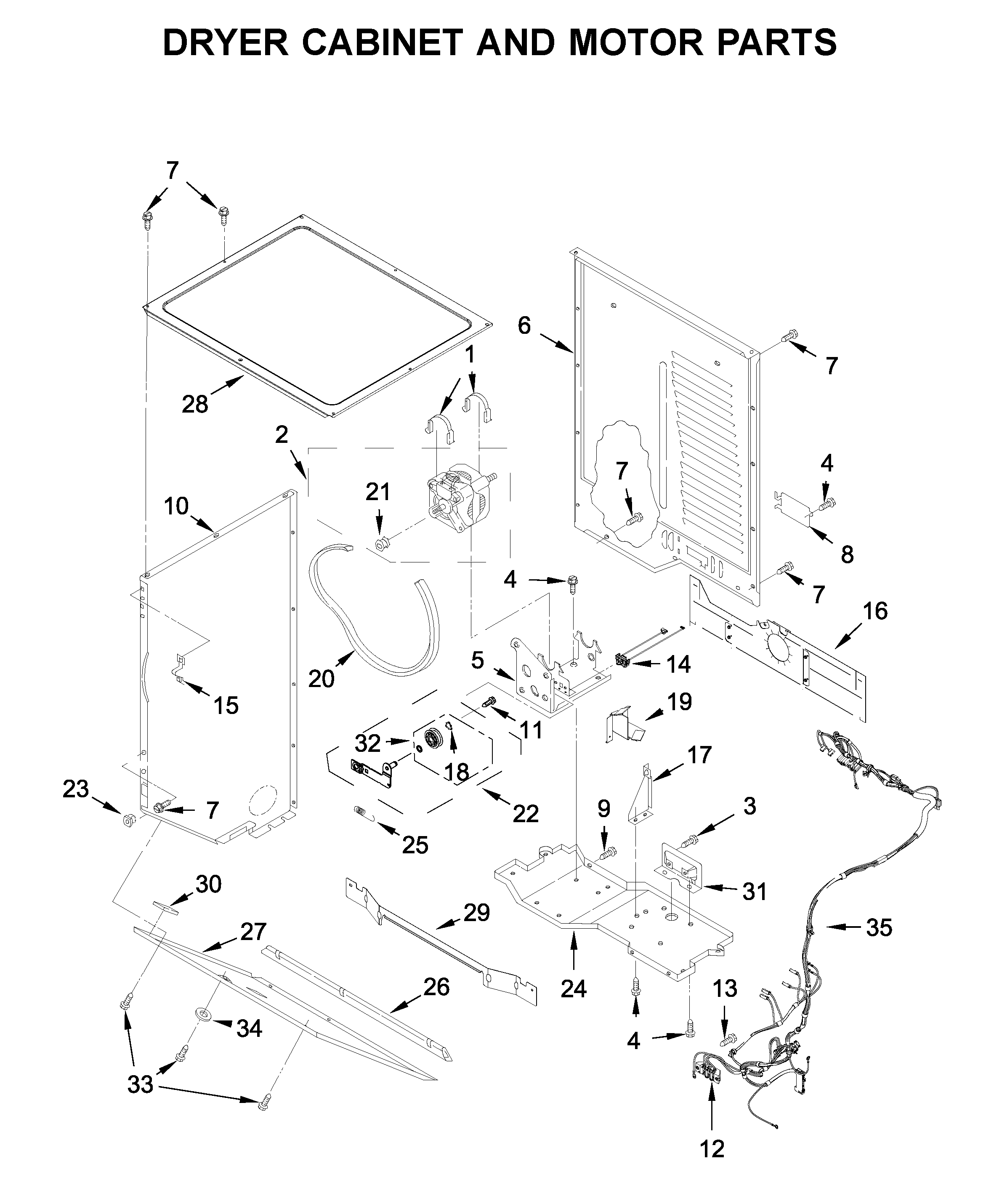 Dryer cabinet and motor parts