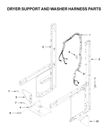 Dryer support and washer harness parts