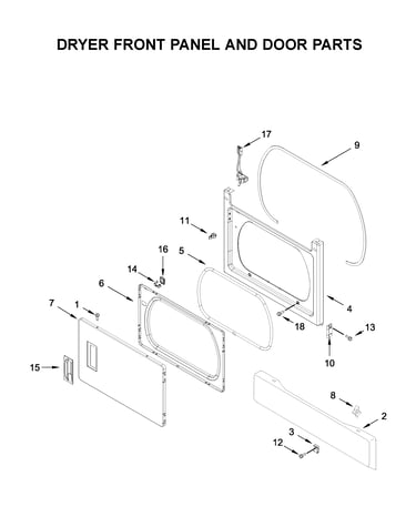 Dryer front panel and door parts