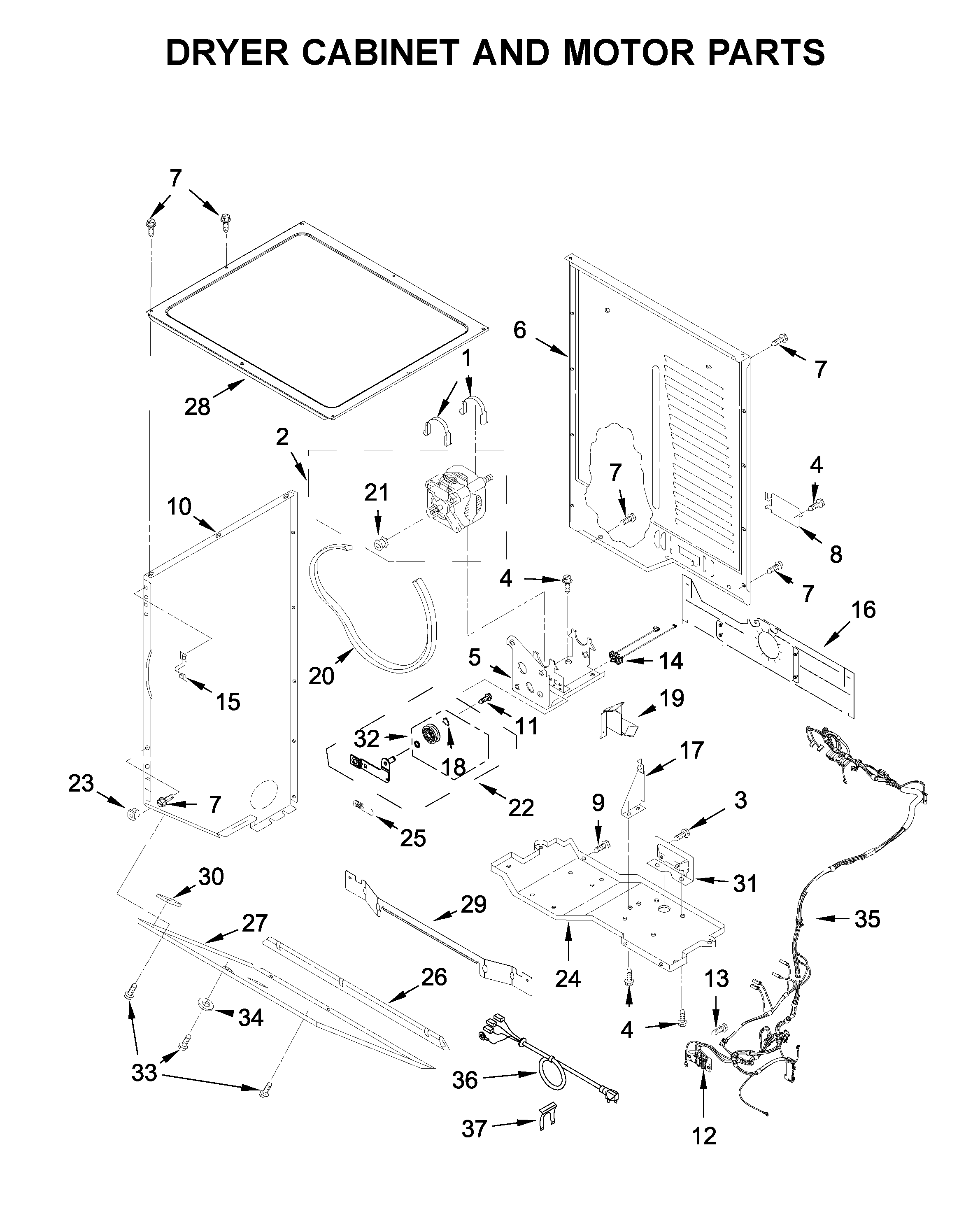 Dryer cabinet and motor parts