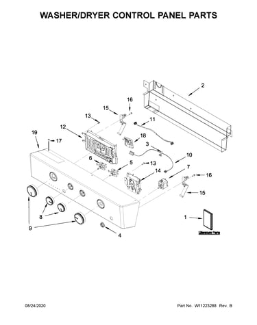 Washer/dryer control panel parts