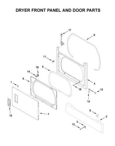 Dryer front panel and door parts