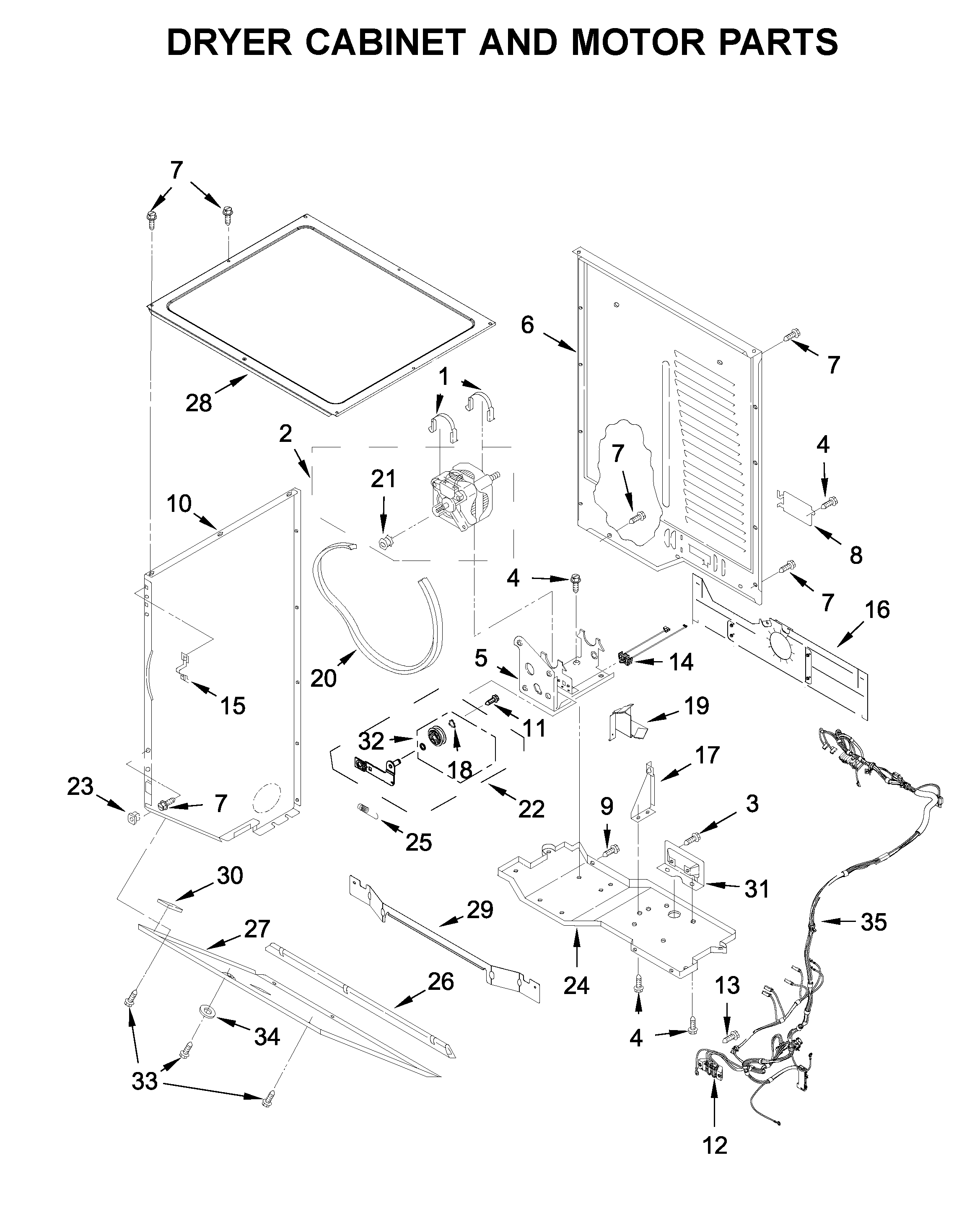 Dryer cabinet and motor parts