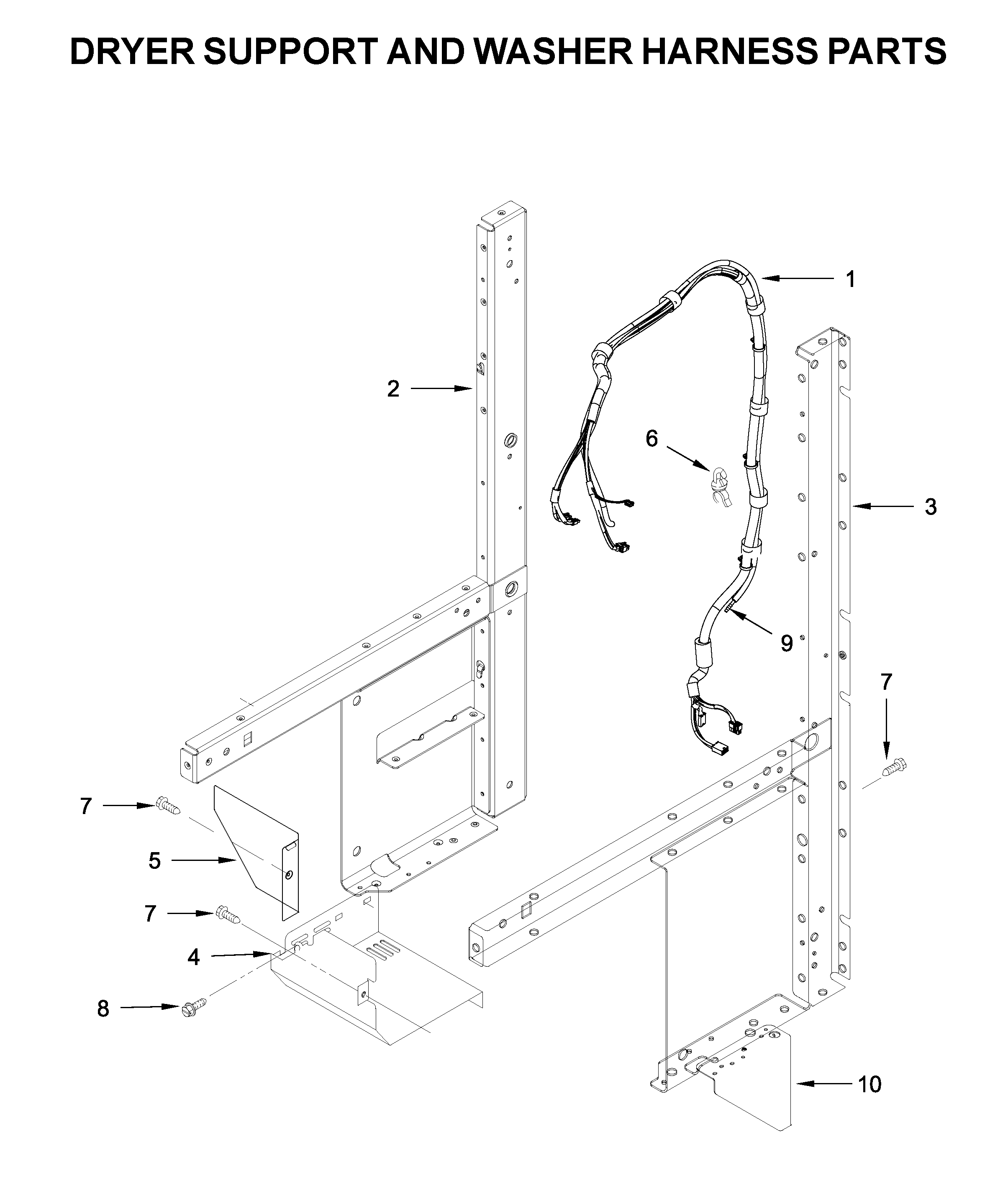 Dryer support and washer harness parts