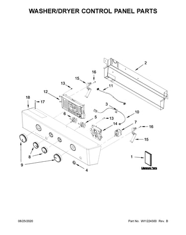Washer/dryer control panel parts