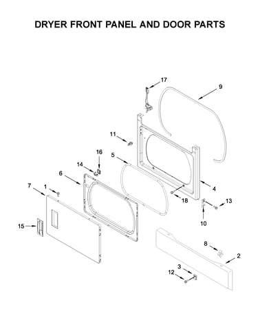 Dryer front panel and door parts