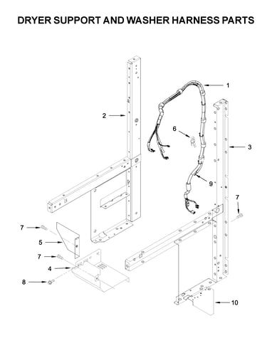 Dryer support and washer harness parts