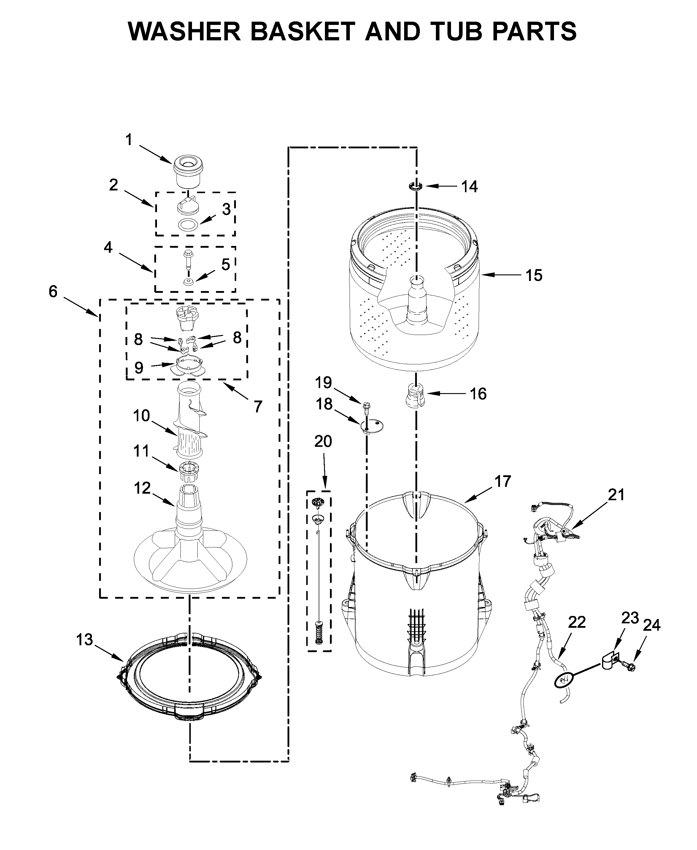 Washer basket and tub parts