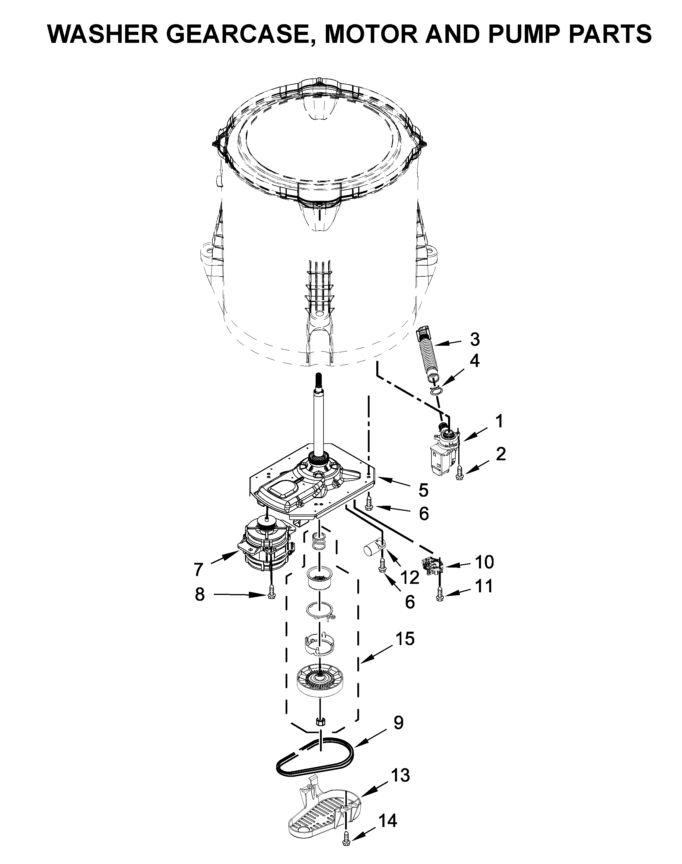 Washer gearcase, motor and pump parts
