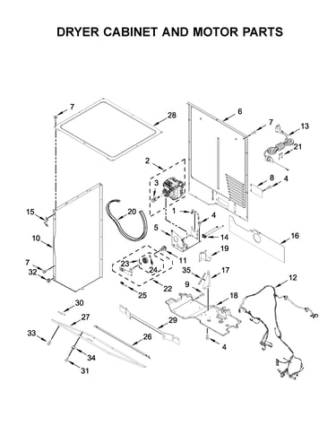 Dryer cabinet and motor parts