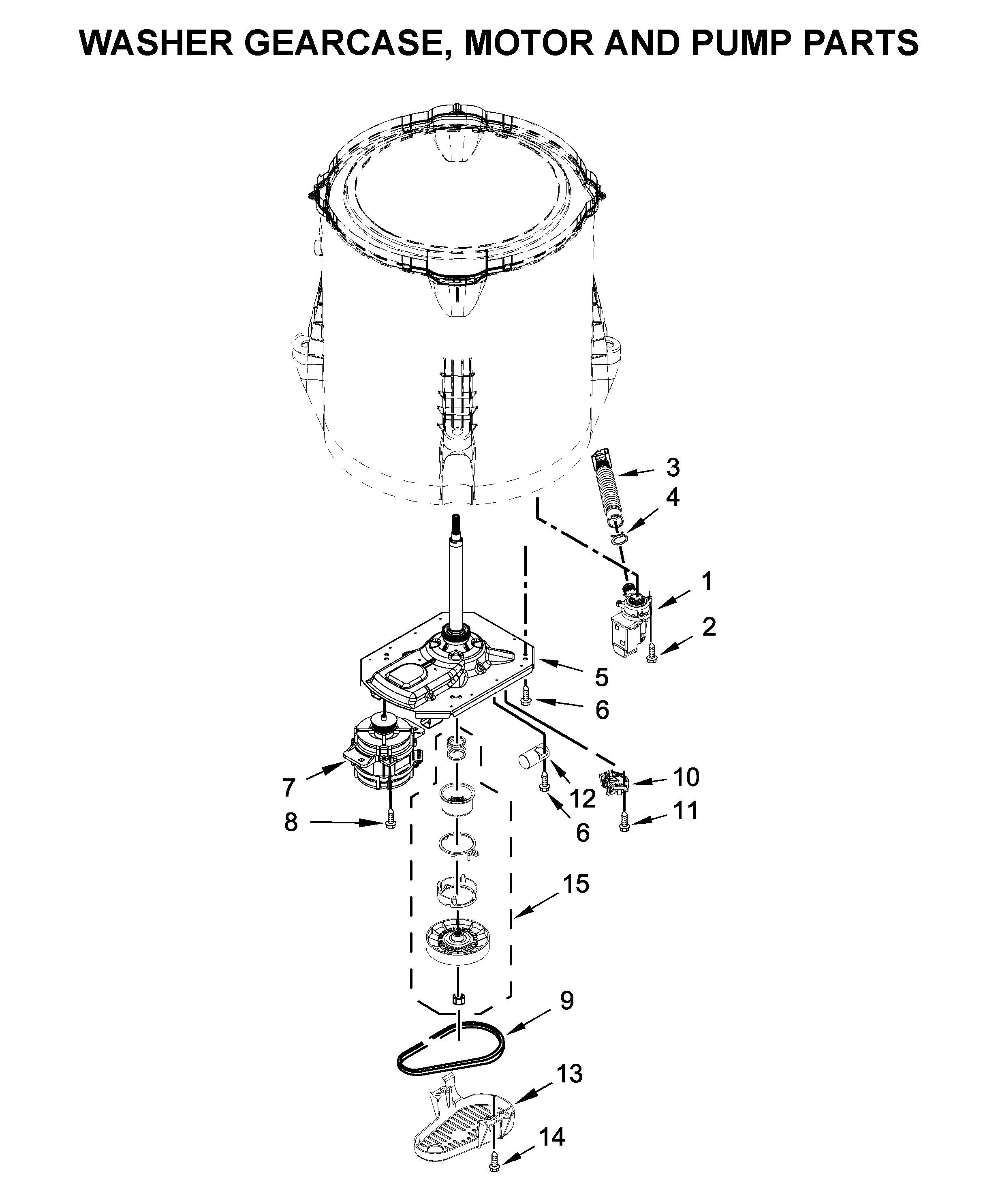 WASHER GEARCASE, MOTOR AND PUMP PARTS