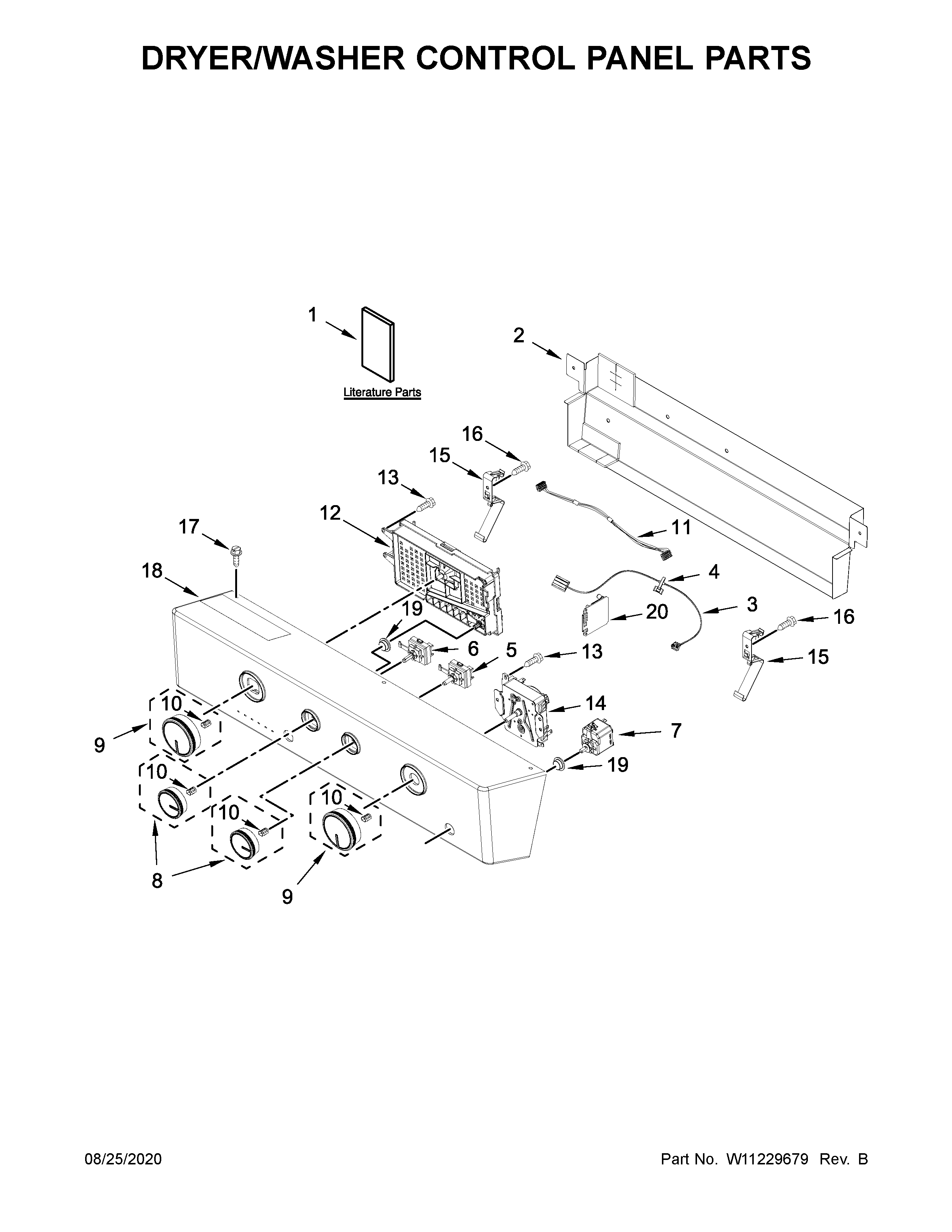 DRYER/WASHER CONTROL PANEL PARTS