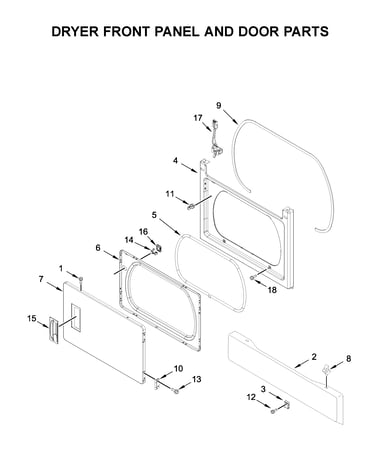 Dryer front panel and door parts
