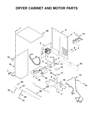 Dryer cabinet and motor parts