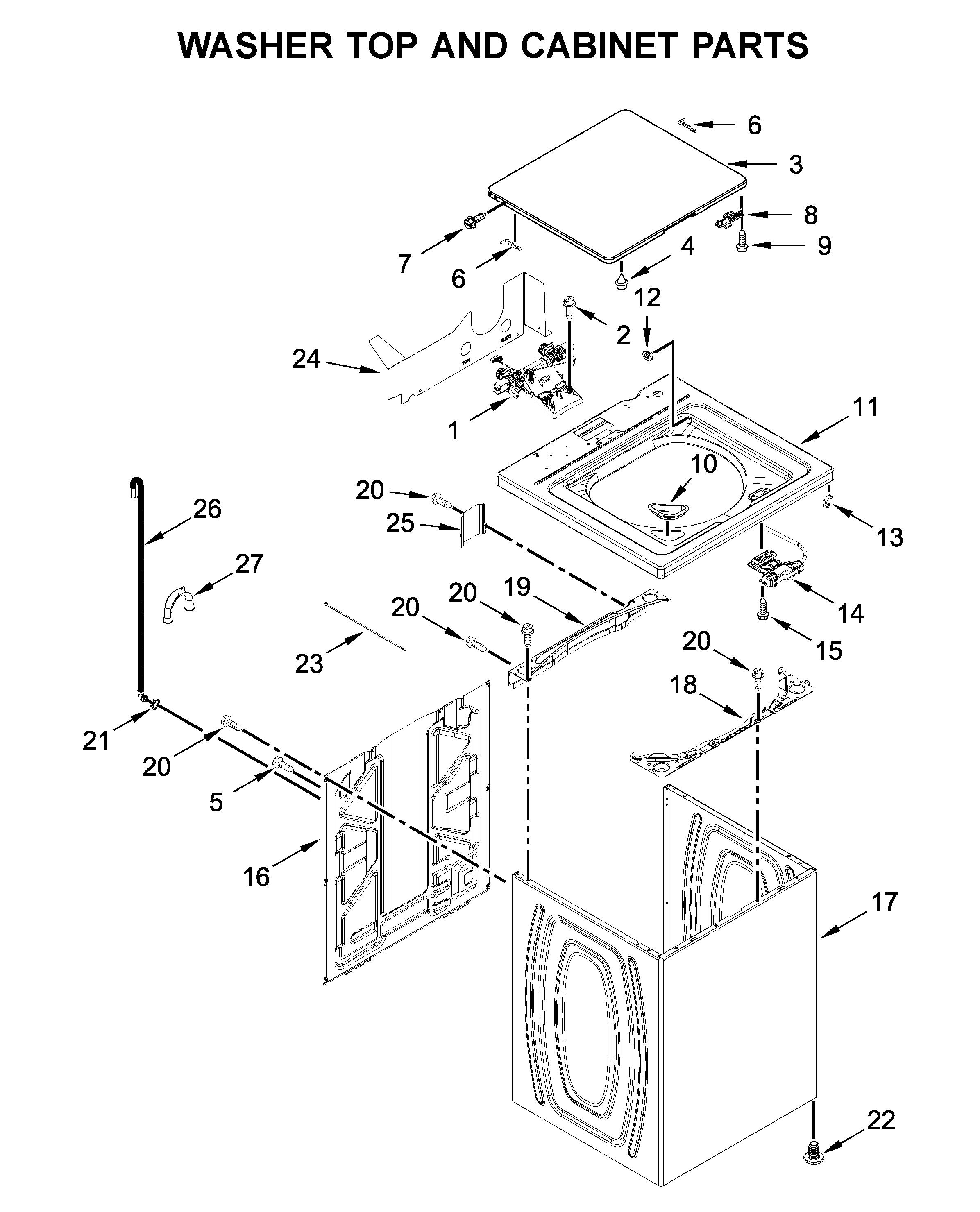 Washer top and cabinet parts
