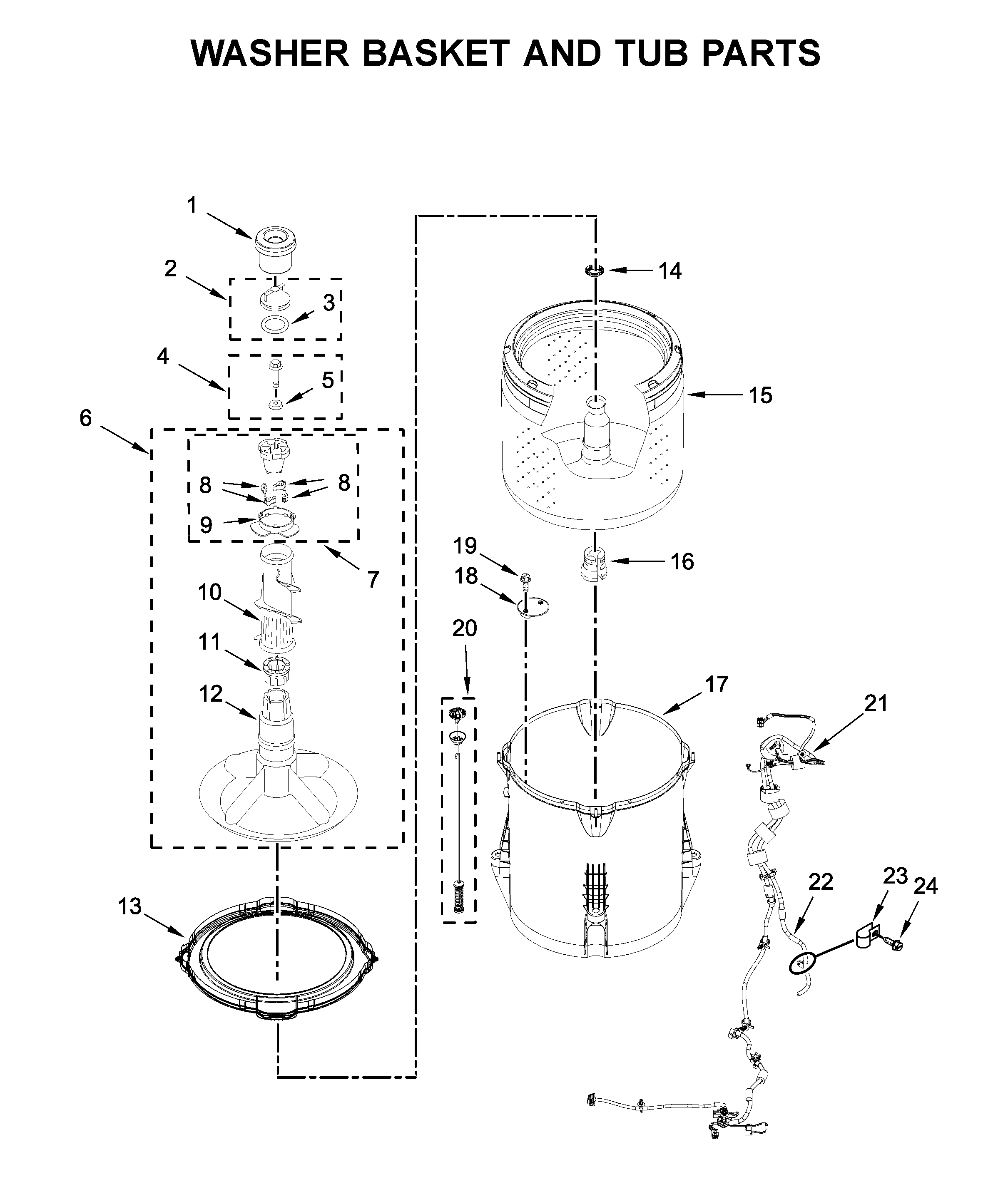 Washer basket and tub parts