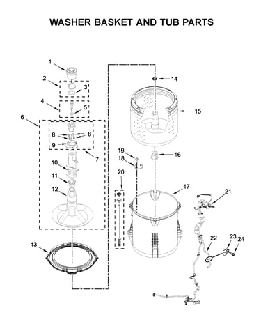 Washer basket and tub parts