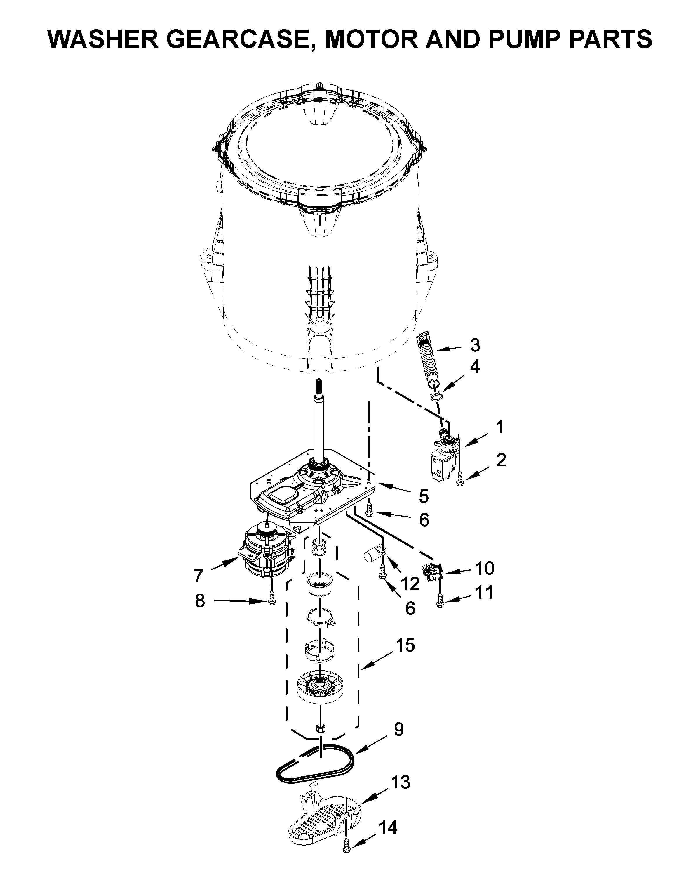 Washer gearcase, motor and pump parts