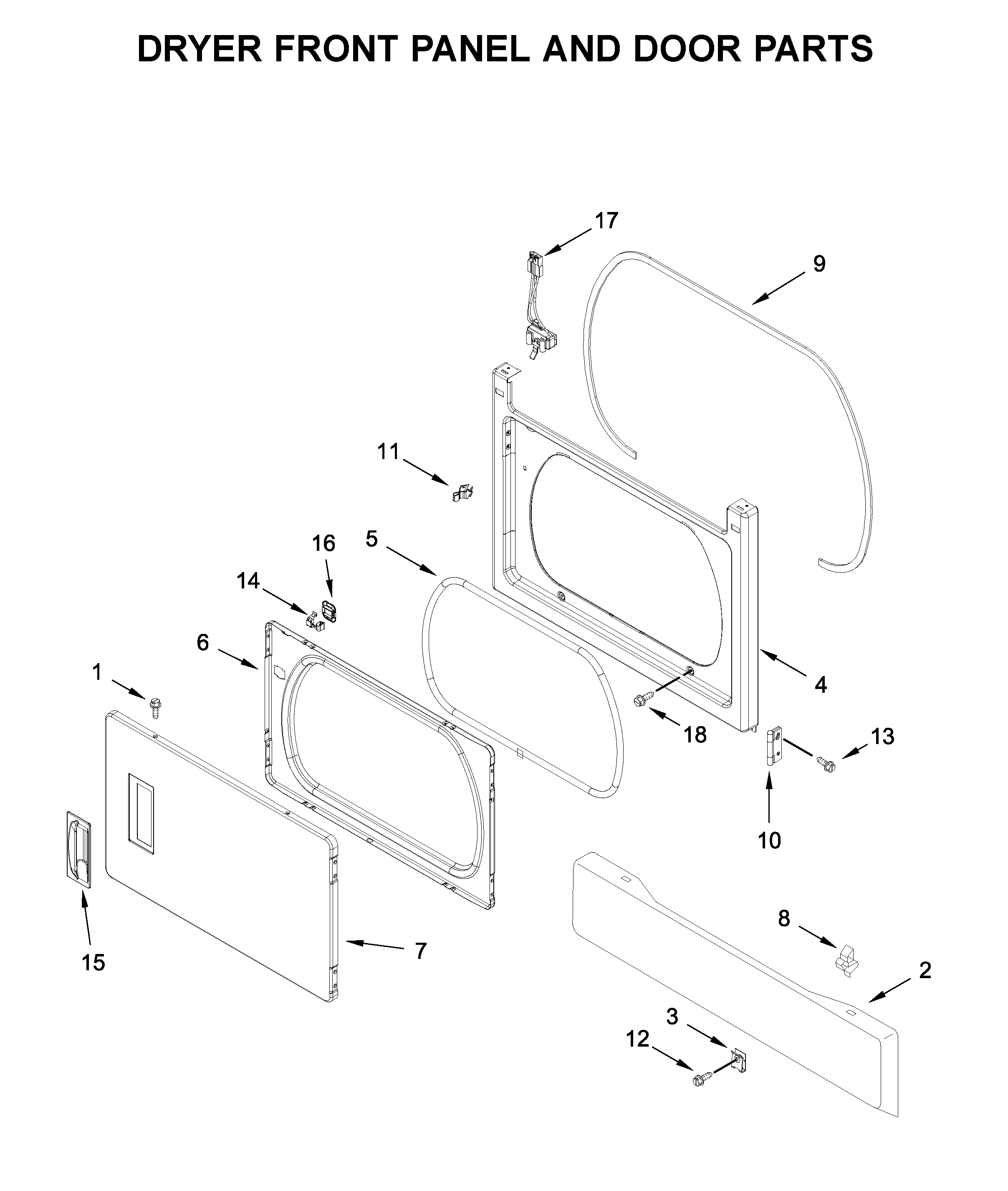 Dryer front panel and door parts