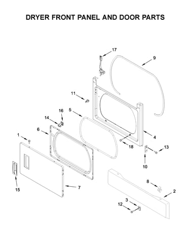 Dryer front panel and door parts