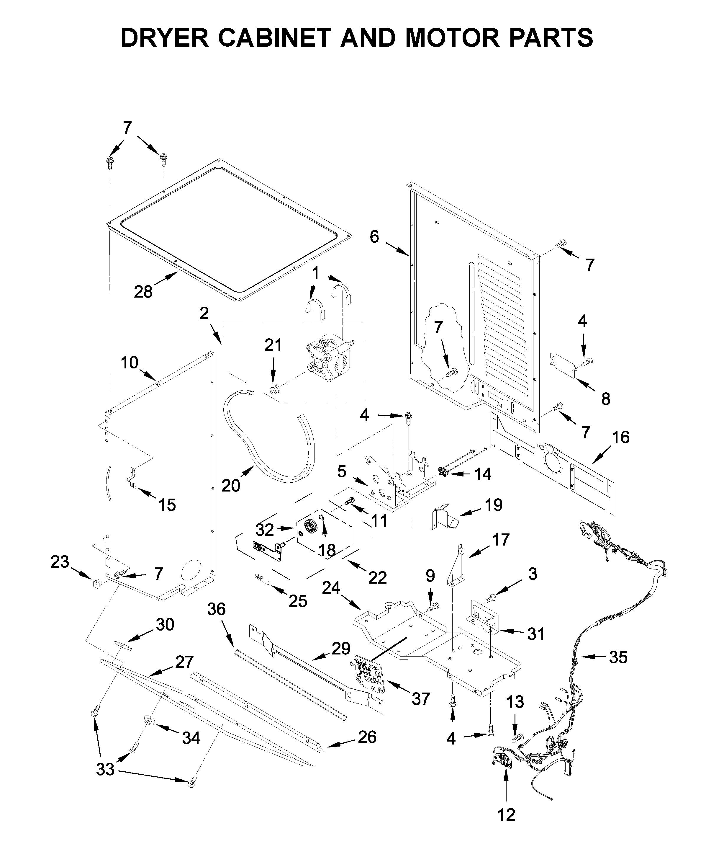 Dryer cabinet and motor parts