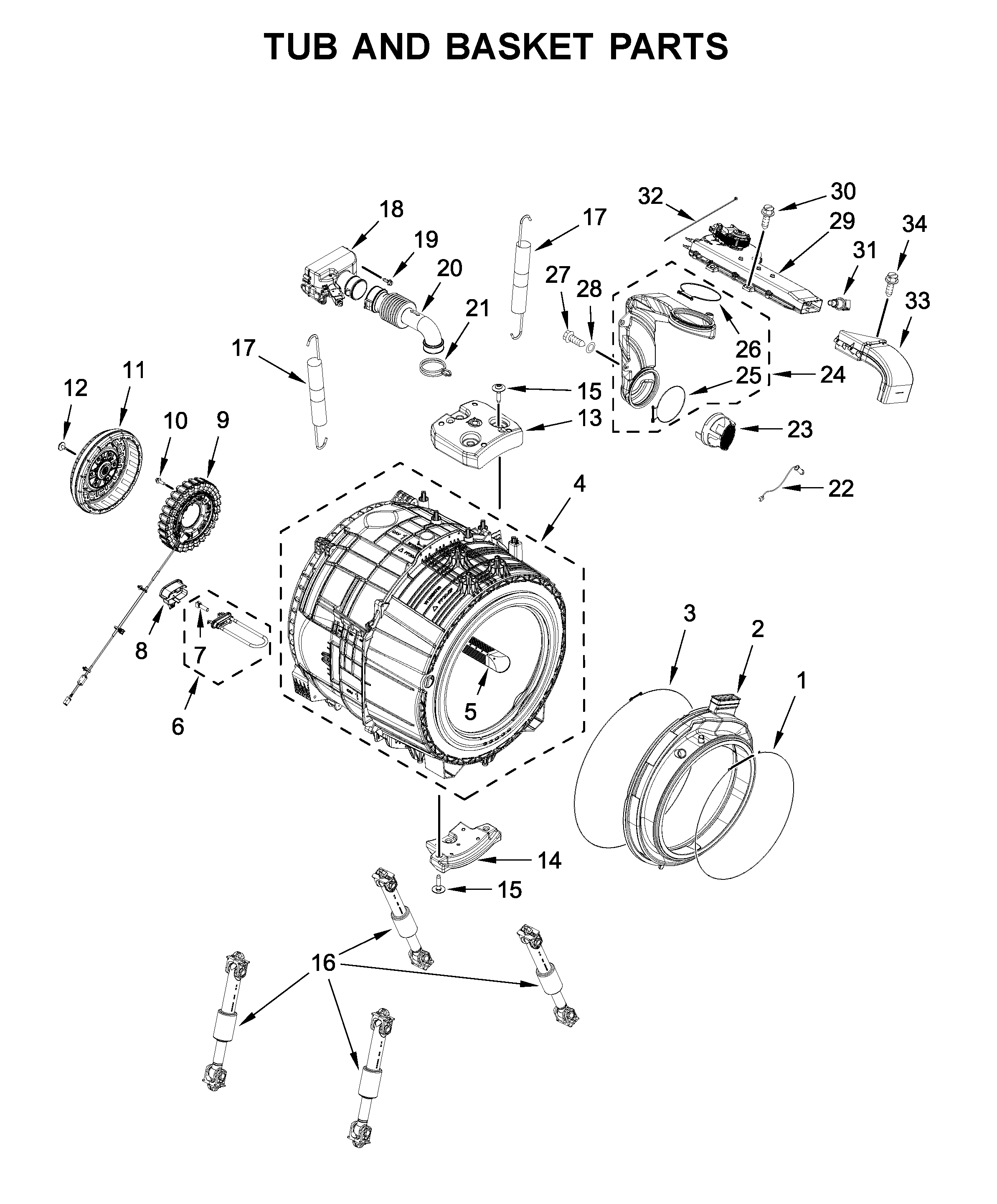 Tub and basket parts