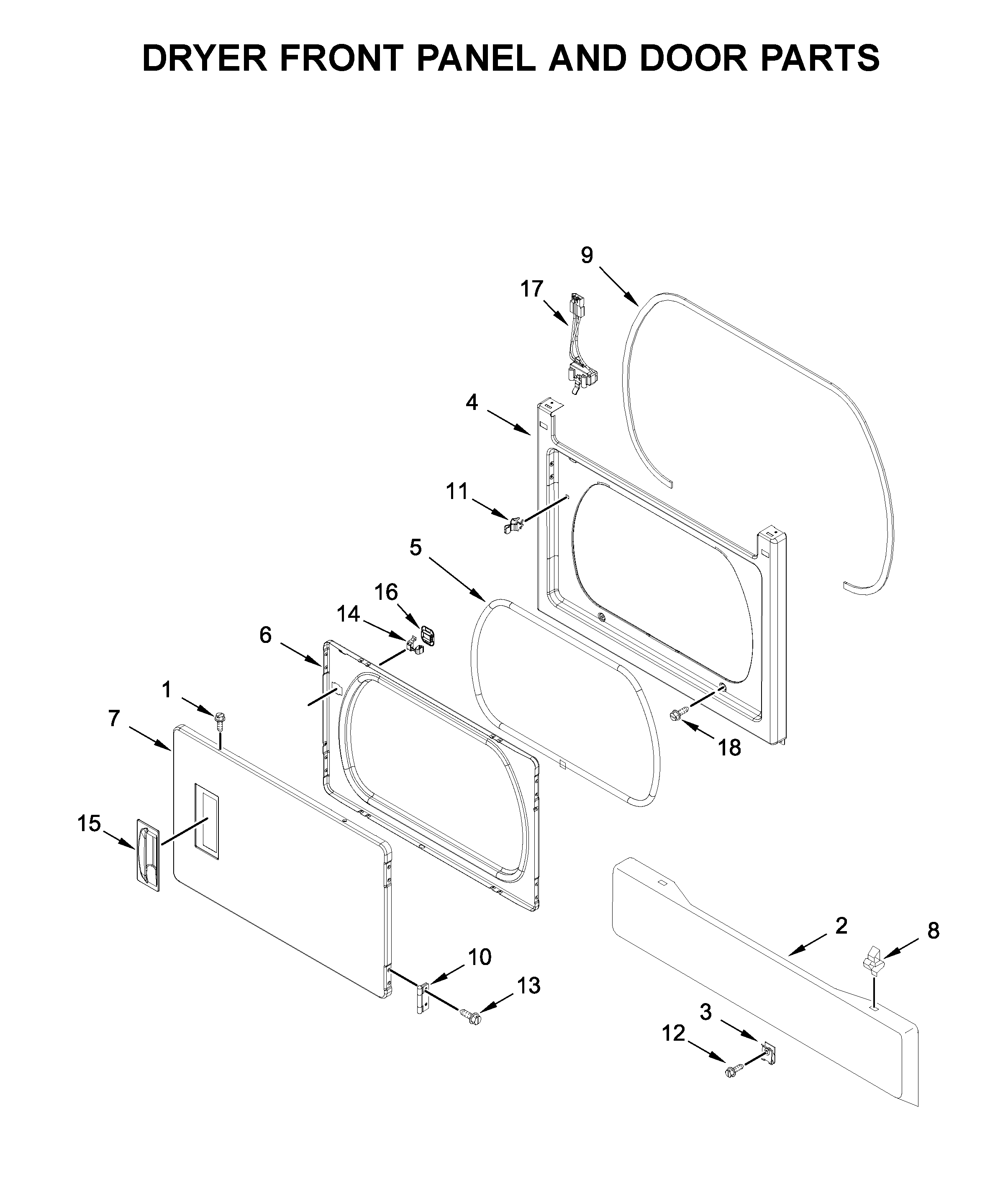 Dryer front panel and door parts
