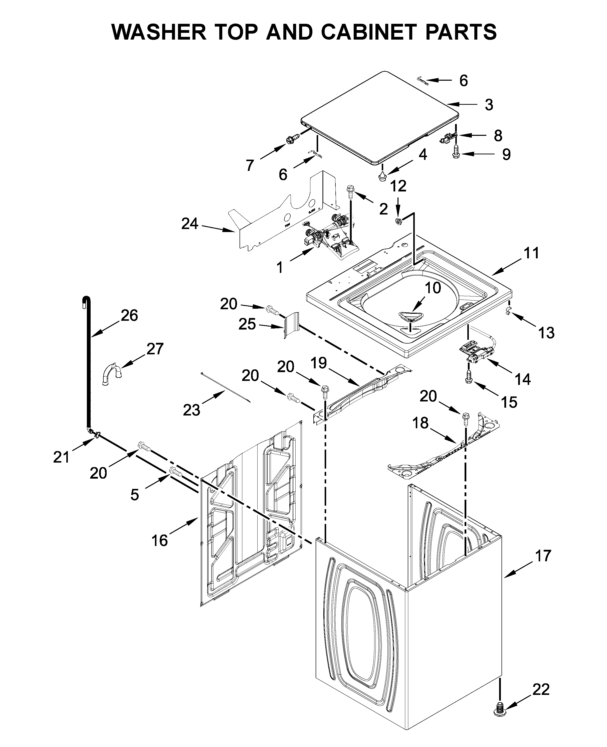 Washer top and cabinet parts
