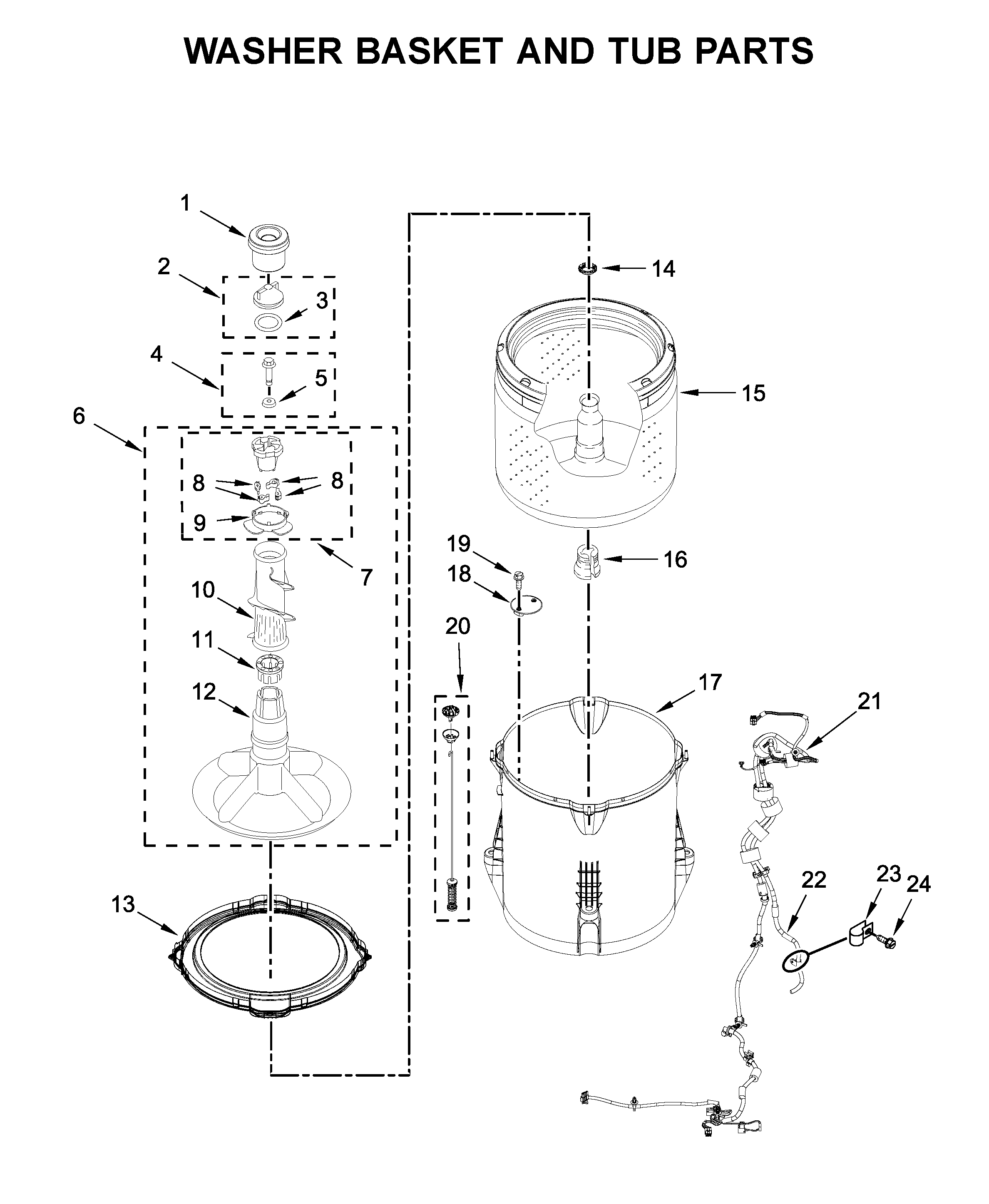 Washer basket and tub parts