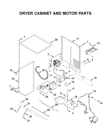 Dryer cabinet and motor parts