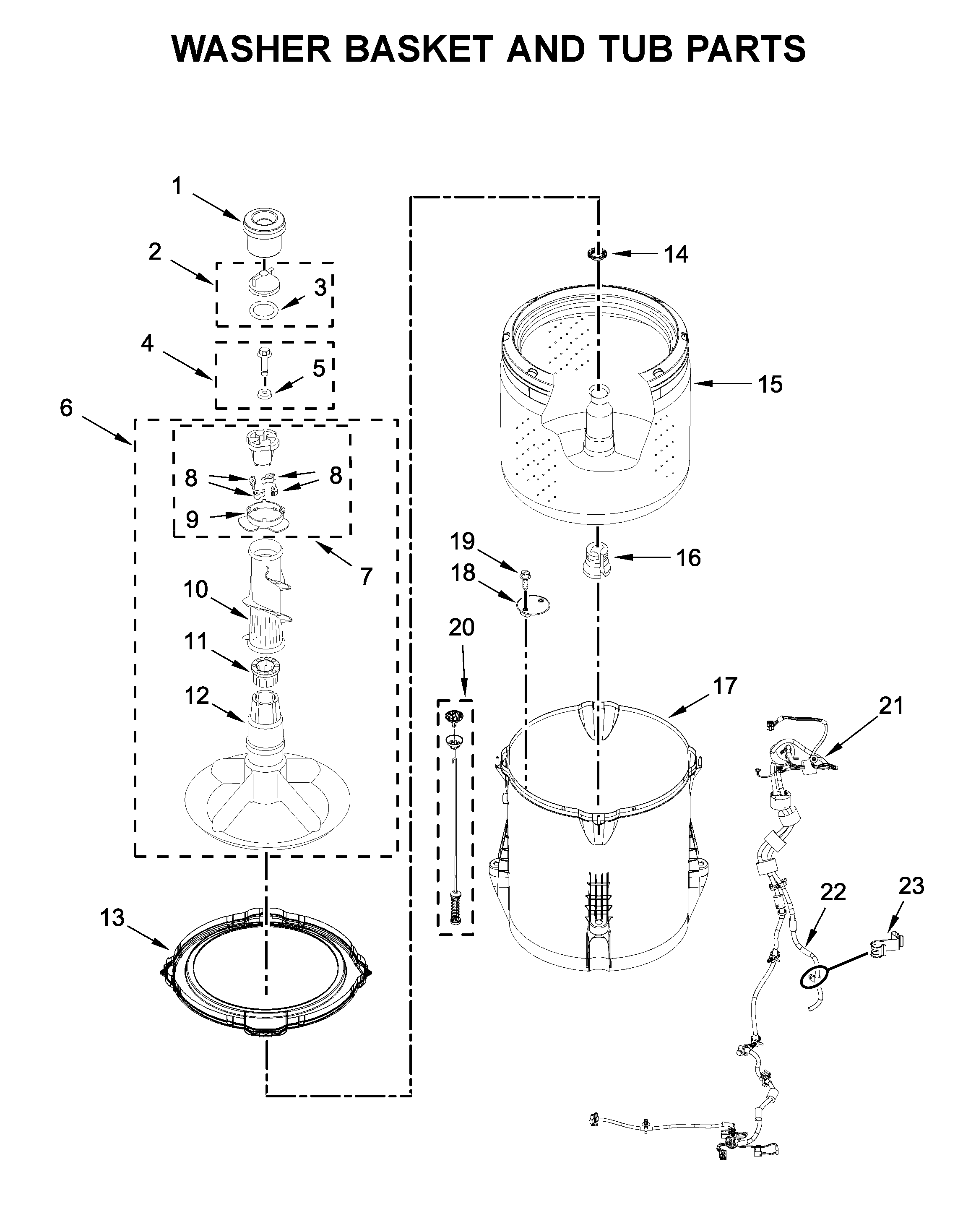 Washer basket and tub parts