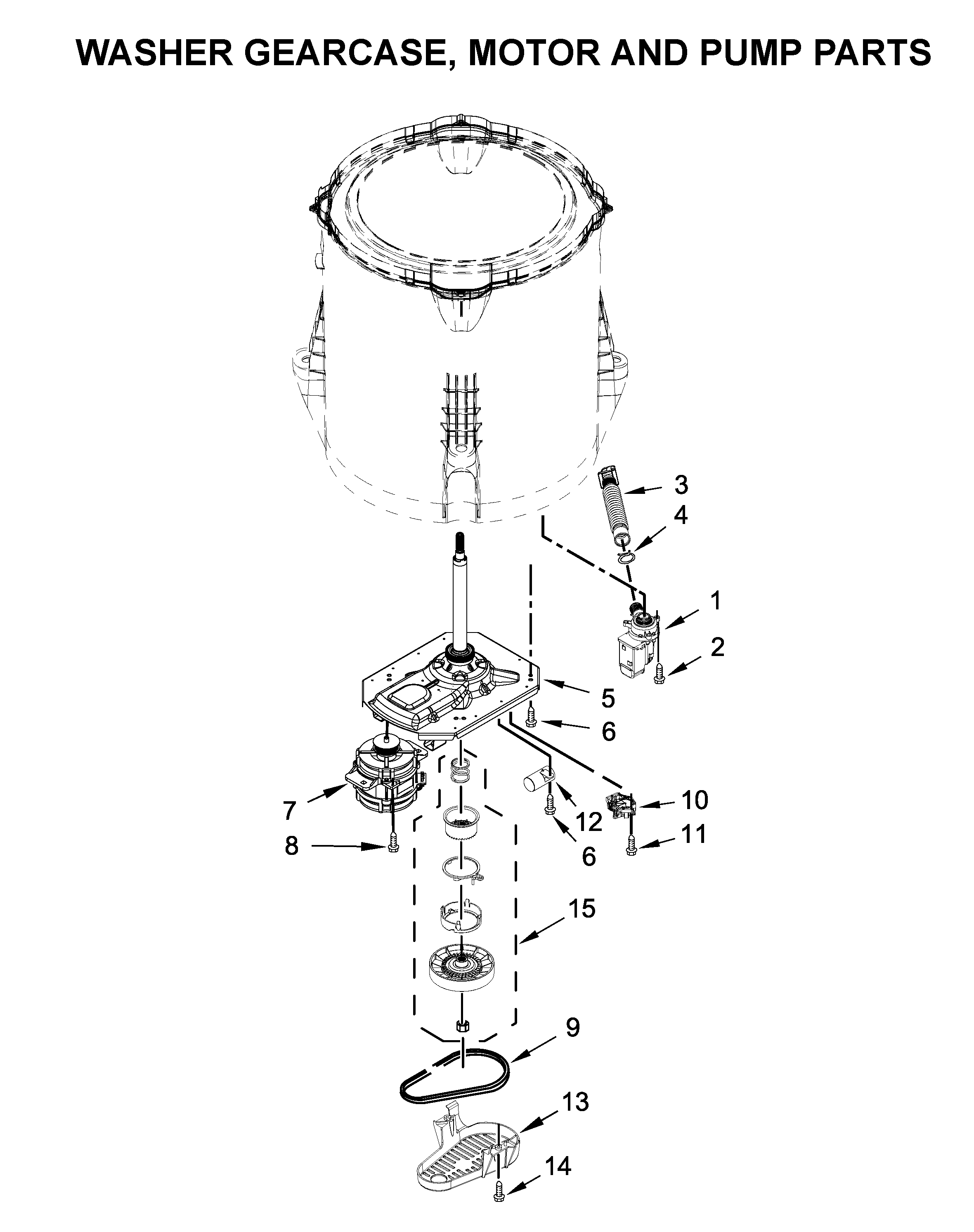 Washer gearcase, motor and pump parts