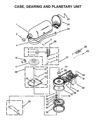 Case, gearing and planetary unit