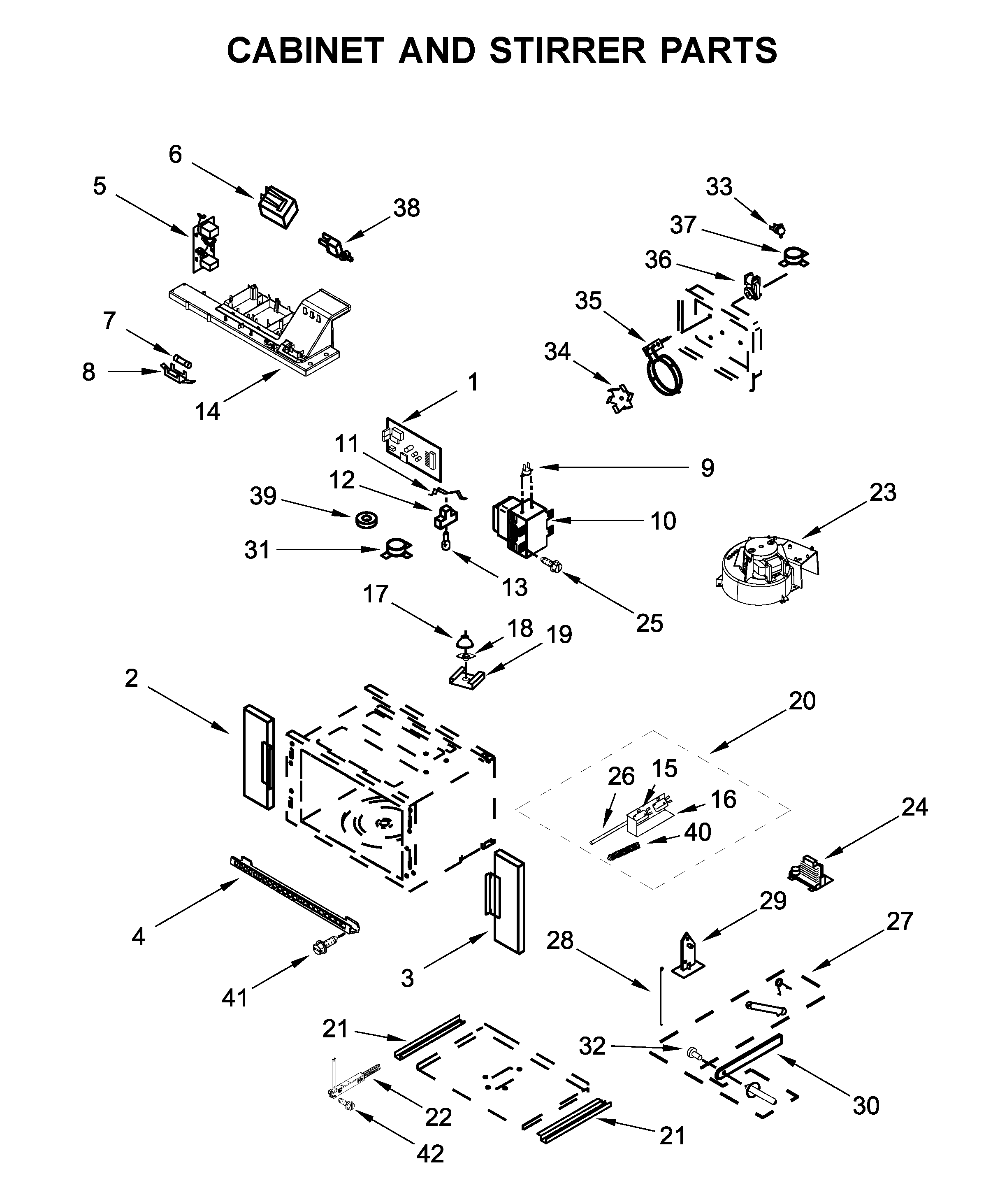 Cabinet and stirrer parts