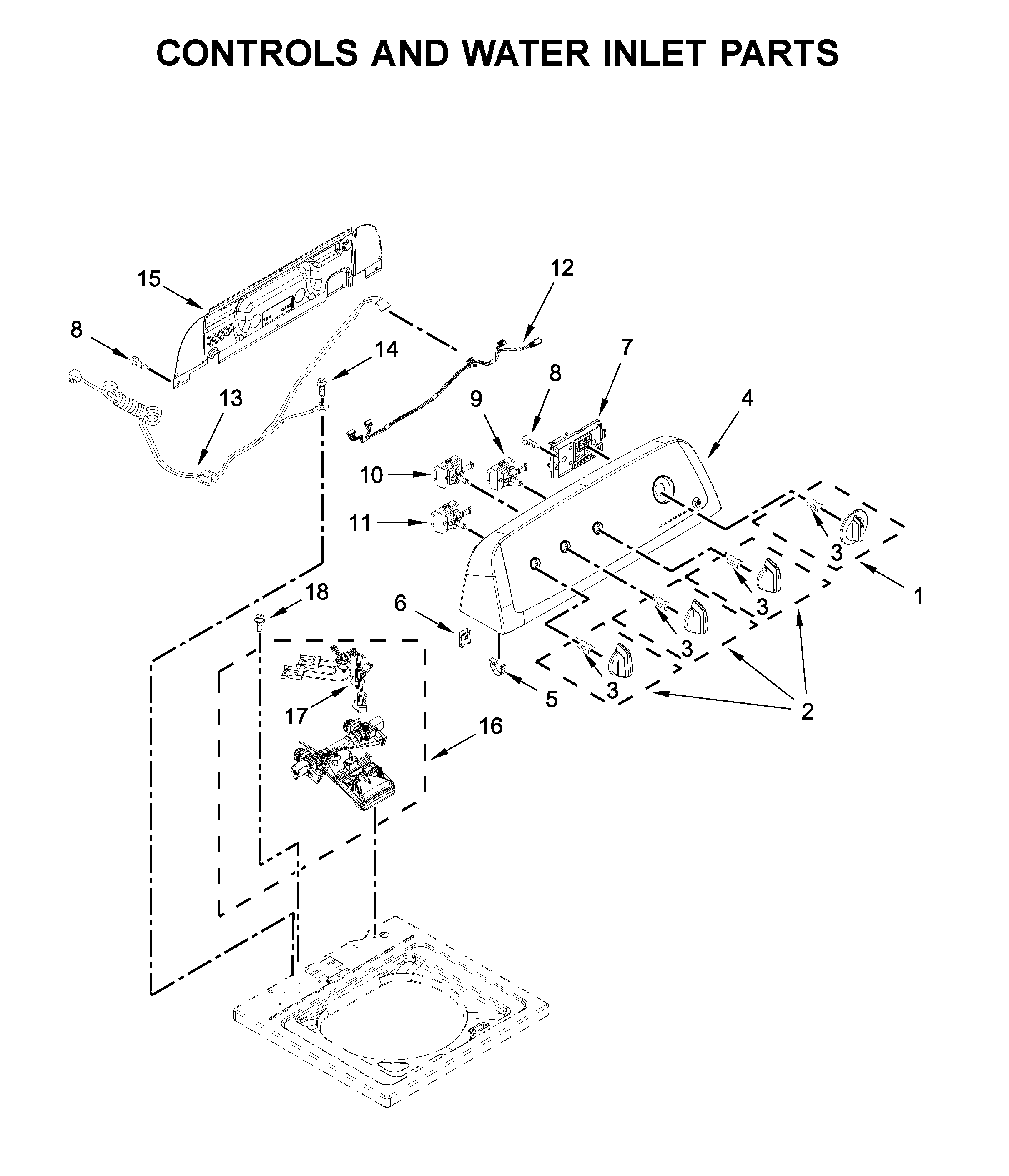 Controls and water inlet parts