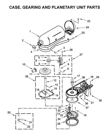 Case, gearing and planetary unit parts
