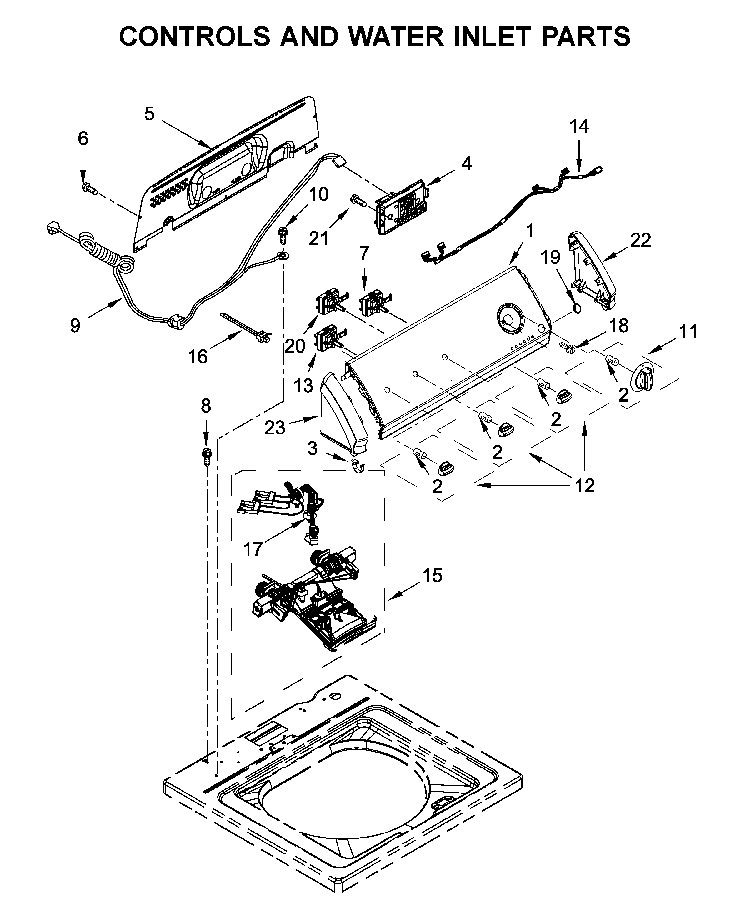 Controls and water inlet parts
