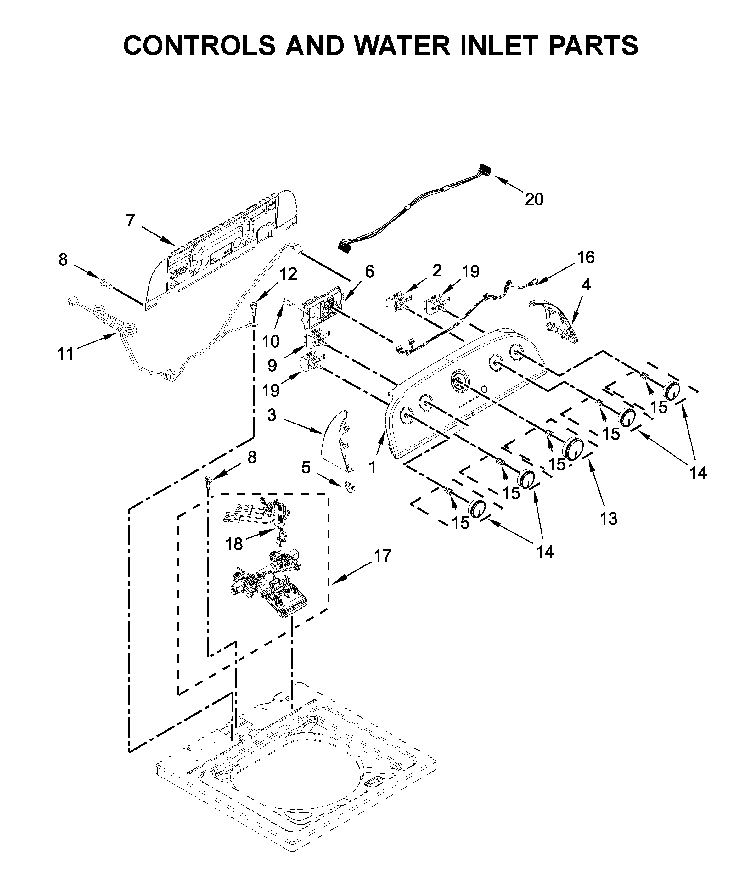 Controls and water inlet parts