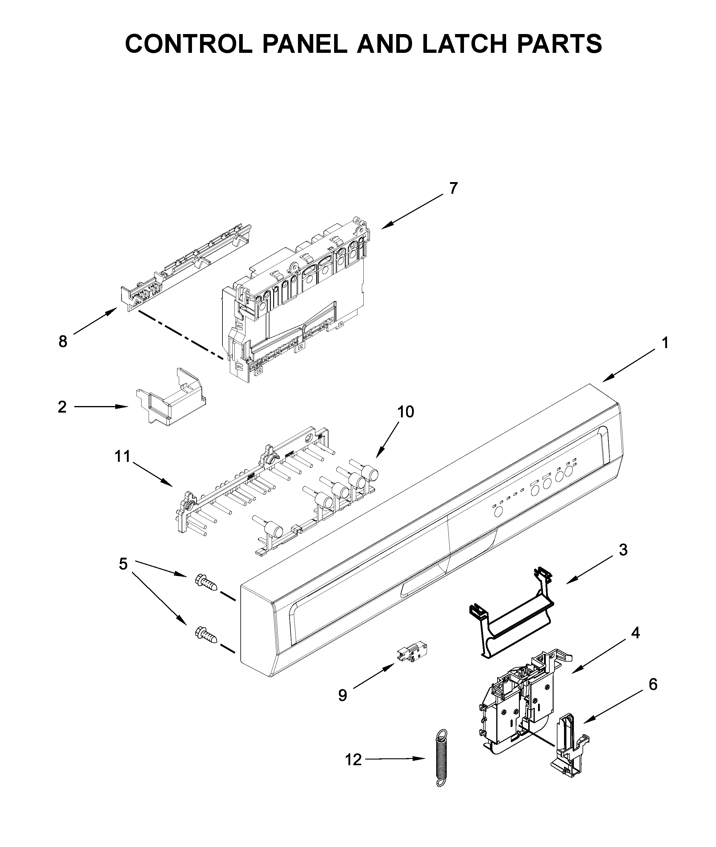 Control panel and latch parts