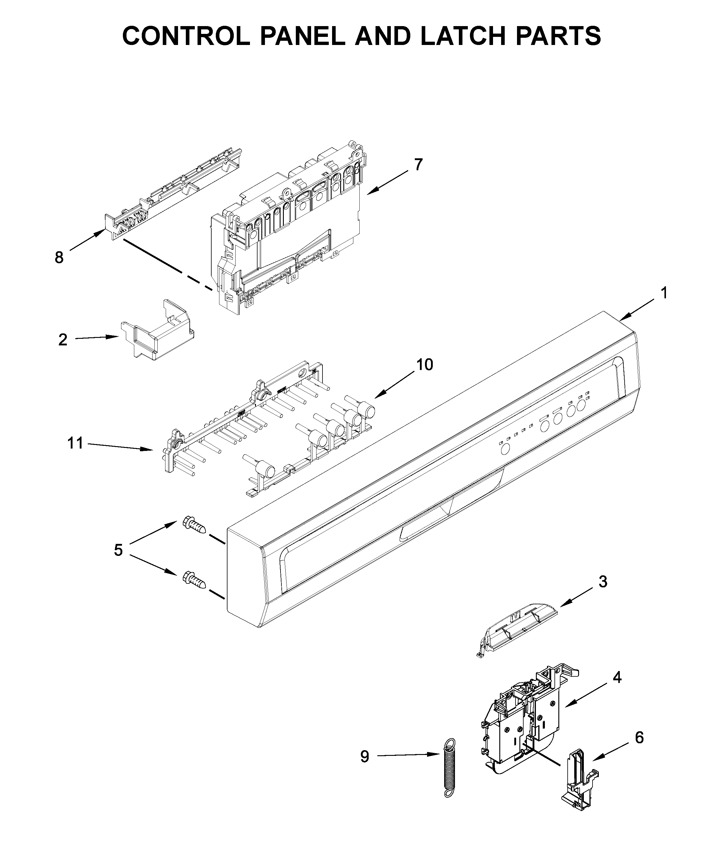 Control panel and latch parts