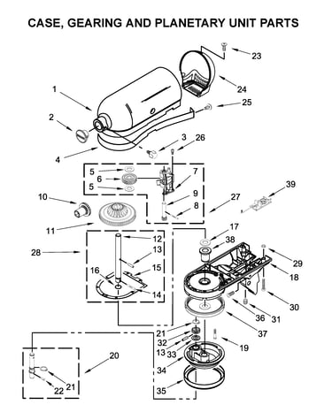Case, gearing and planetary unit parts
