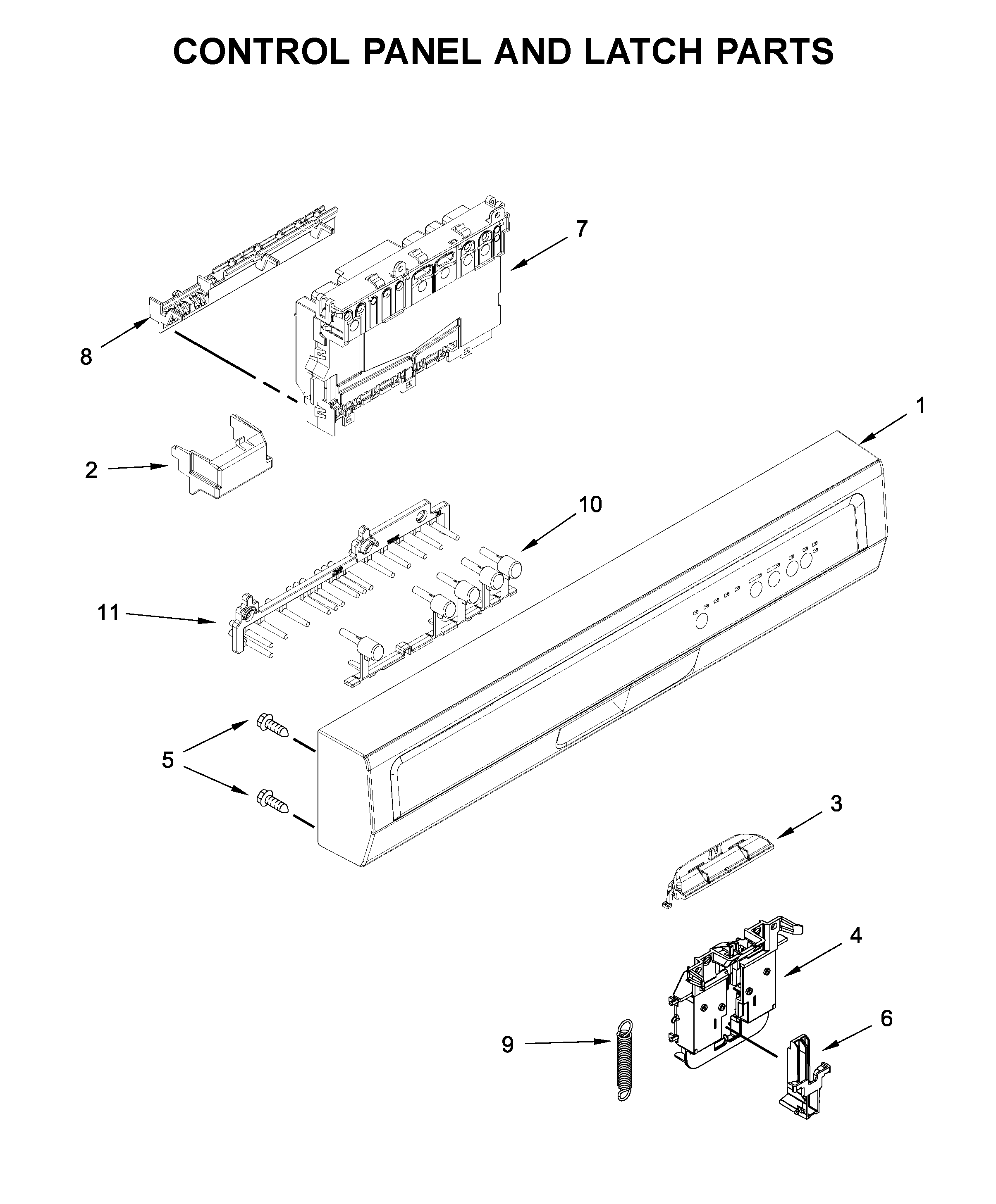 Control panel and latch parts