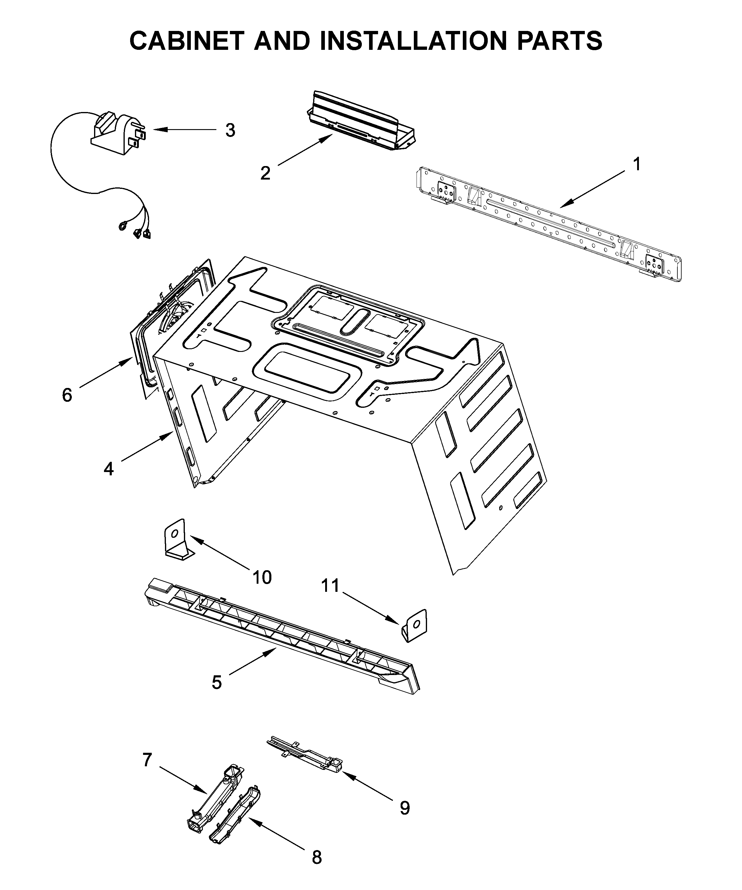 Cabinet and installation parts