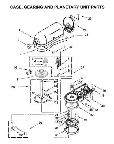 Case, gearing and planetary unit parts
