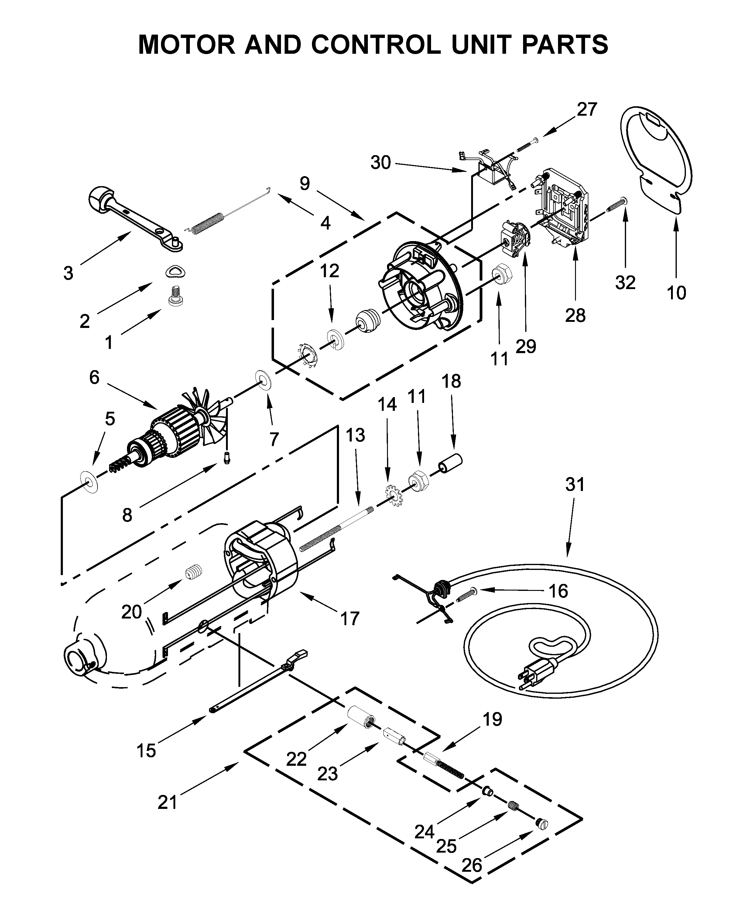 Motor and control unit parts