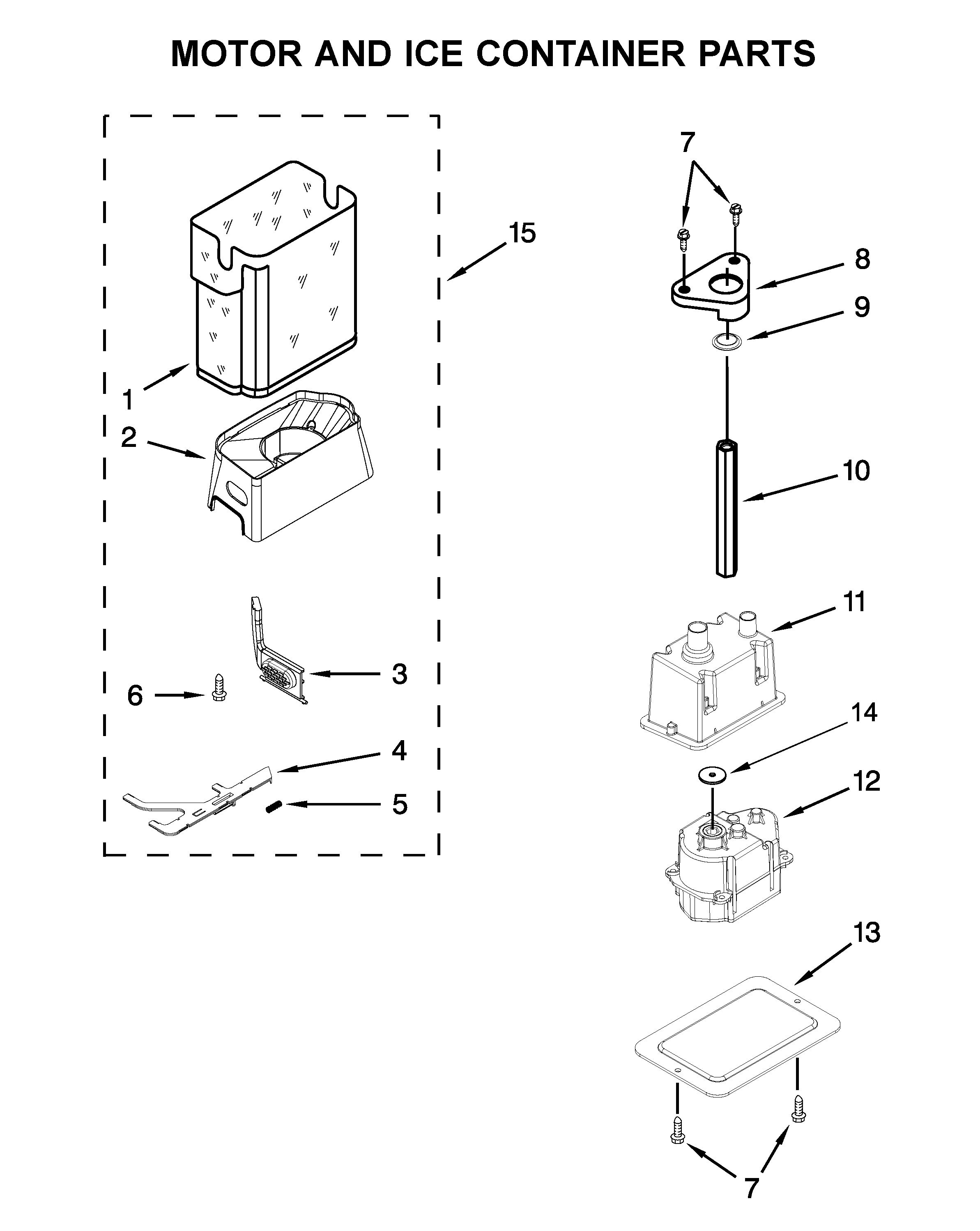 MOTOR AND ICE CONTAINER PARTS