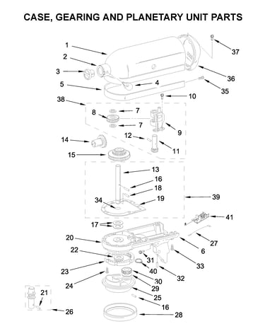 Case, gearing and planetary unit parts