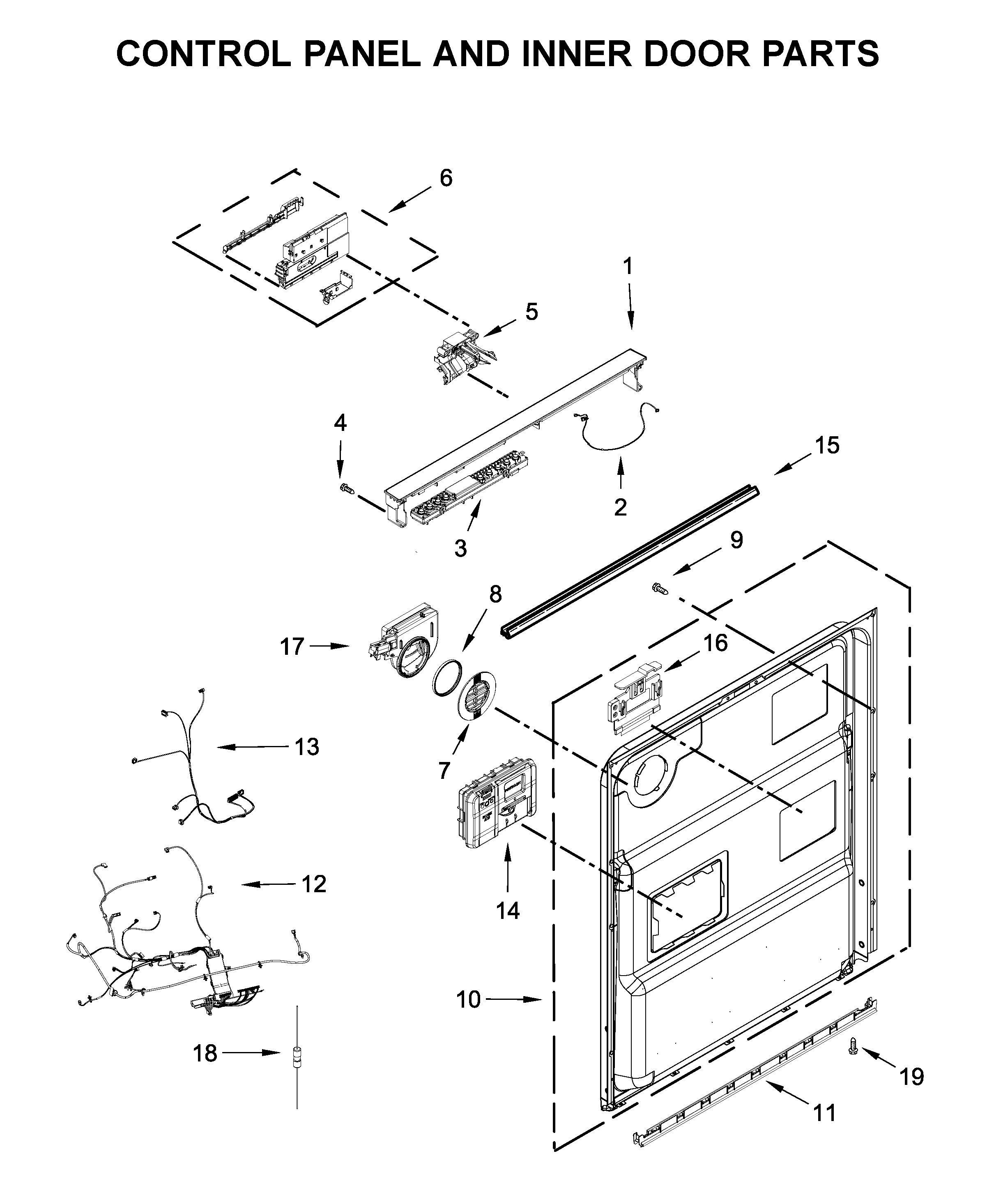 Control panel and inner door parts