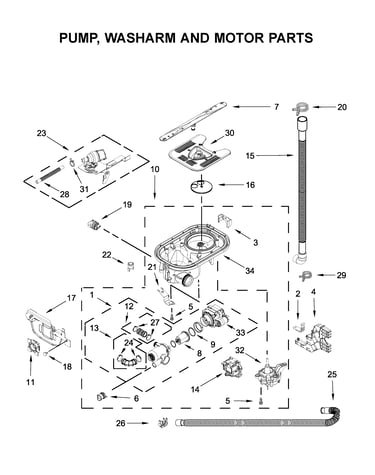 Pump, washarm and motor parts