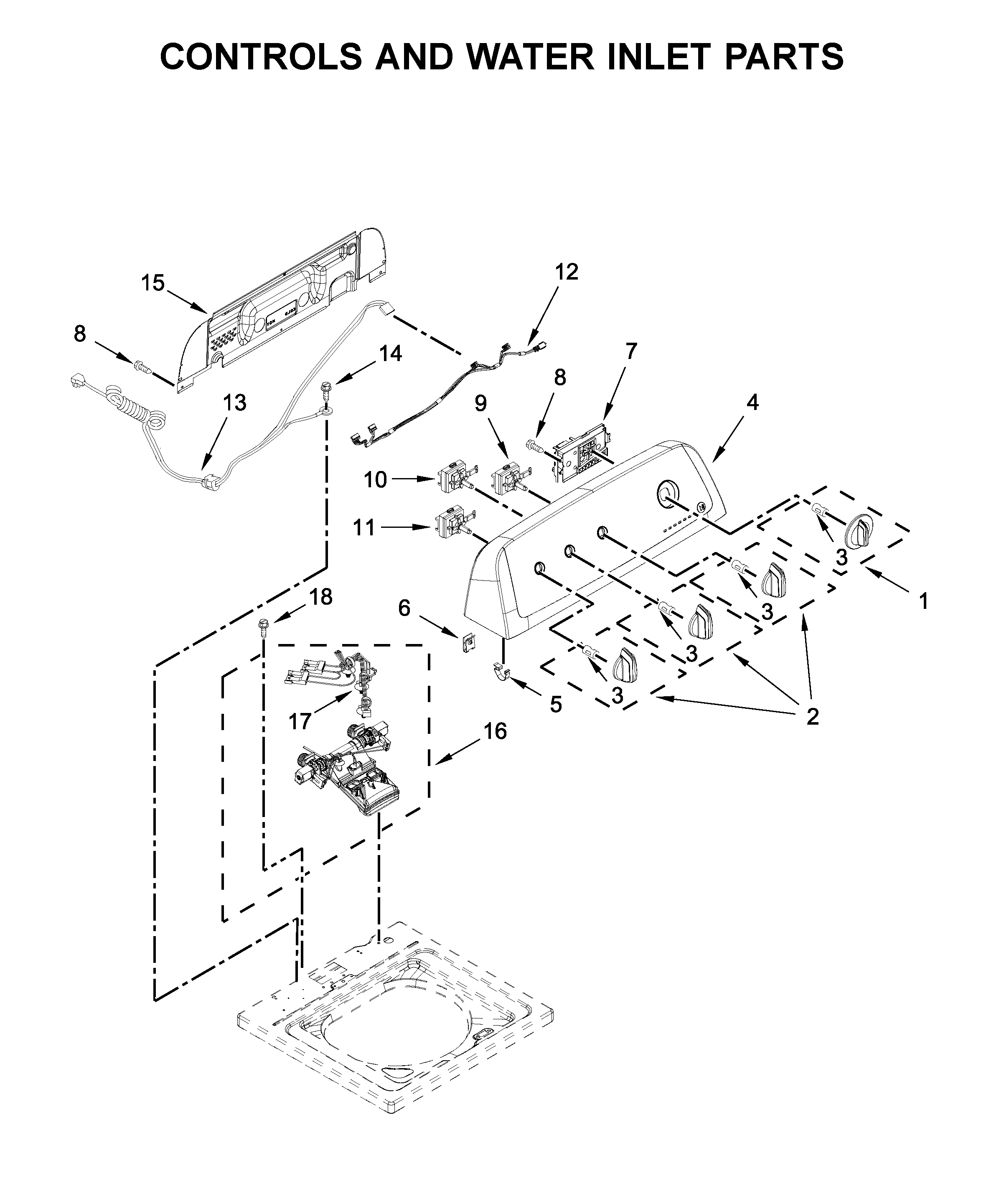 Controls and water inlet parts